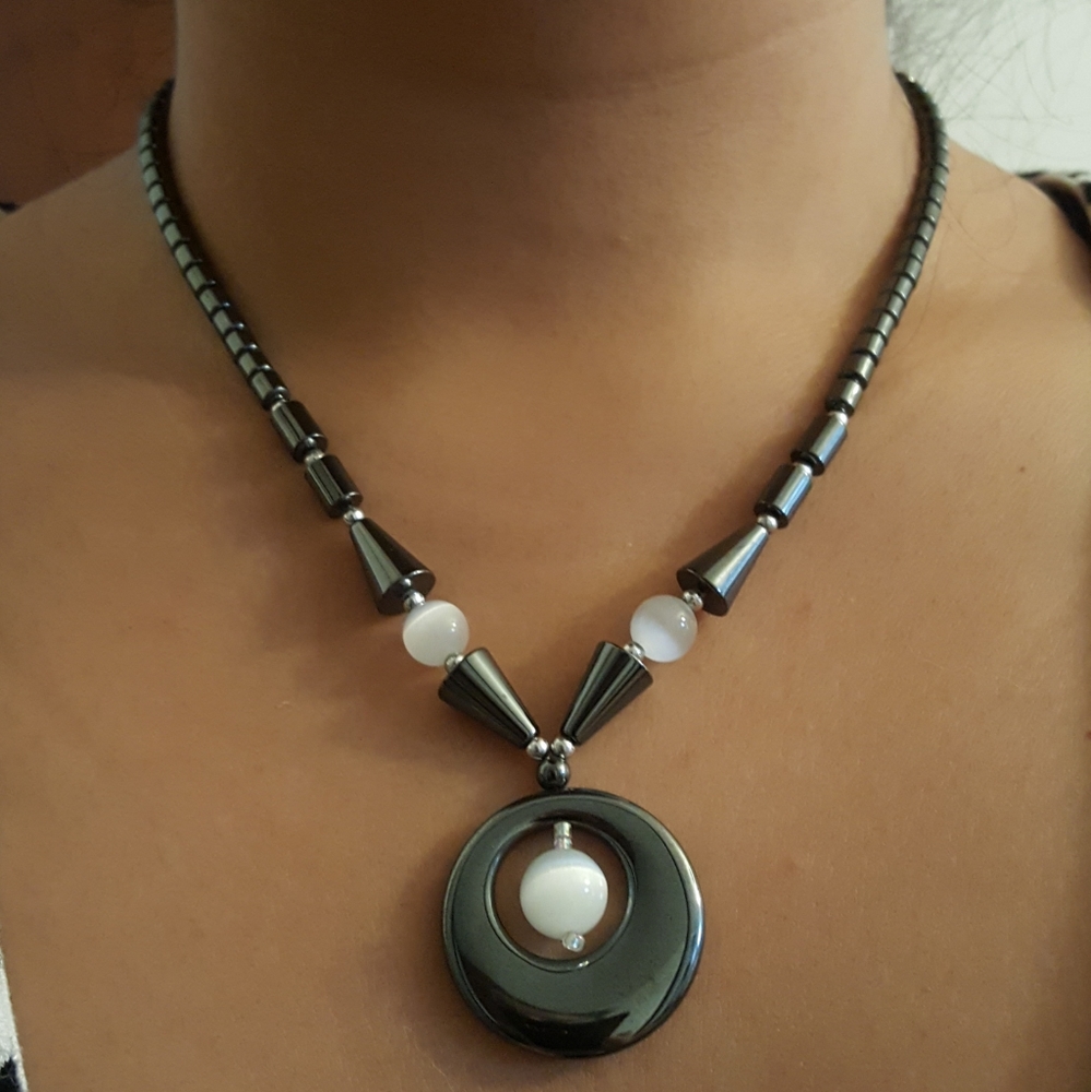 Hematite and moonstone necklace